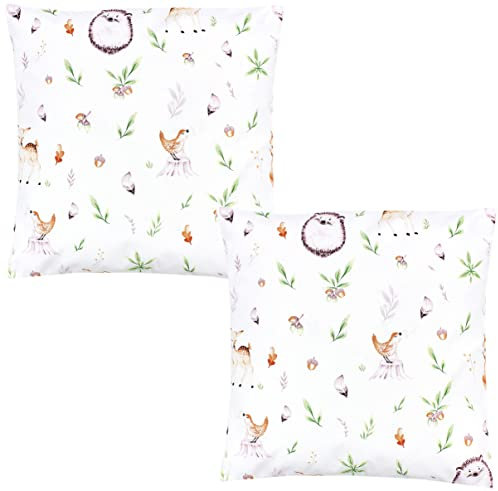 TupTam Kinder Kissenbezug Dekorativ Gemustert mit Hotelverschluss 2er Set, Farbe: Lichtung/Rehe, Größe: 50 x 50 cm