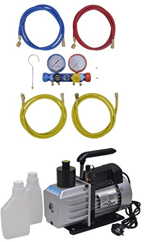 vidaXL Vacuum Pump with 4-way Manifold Gauge Set for Professional Use in Air Conditioning Systems, Aluminium Alloy Housing, 2.5 CFM Pump Speed, Suitable for Various Refrigerants
