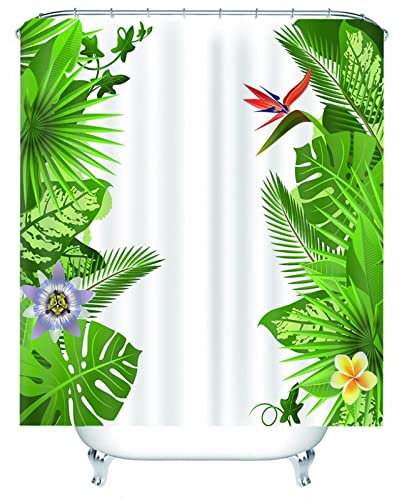 Aotiwe Duschrollo für Badewanne, Badewannenvorhang Motiv Pflanzen Blühen Grün 120X180cm für Badezimmer mit Duschvorhangringen