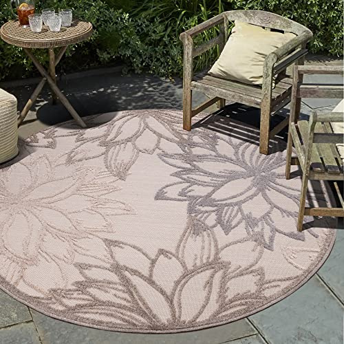 Impression Outdoor Teppich Wetterfest - Balkon Teppich Wasserabweisend - Terrasse, Garten, Wohnzimmer, Bad oder Küche - Dunkle Creme, 150 cm Rund