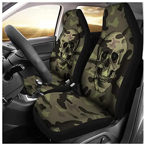 456 Autositzbezüge 2Er Set, Schädel Camouflage Muster Auto Sitzbezüge Universal Vordersitzbezüge Wasserdicht Sitzbezüge Auto Vordersitze Für Frau Mann Geschenk