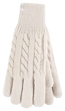 HEAT HOLDERS - Ladies Cute Striped Fairisle Warm Knitted Fleece Lined Winter Thermal Gloves (S/M, Cream)