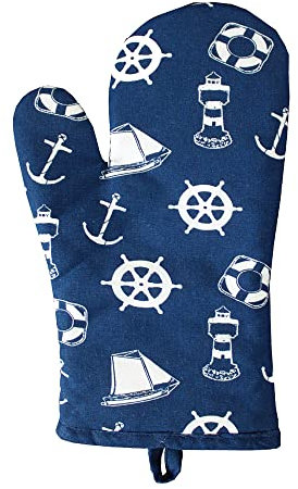 Sea-Club Ofenhandschuh - Maritim Küche Baumwolle, gesteppt blau/weiß