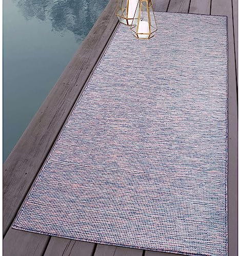 carpet city Outdoor Teppich Terrasse Wetterfest - 80x250 cm Läufer - Balkonteppich Blau-Pink Meliert - In-& Outdoor Teppiche für Veranda, Garten, Küche, Bad oder Wohnzimmer