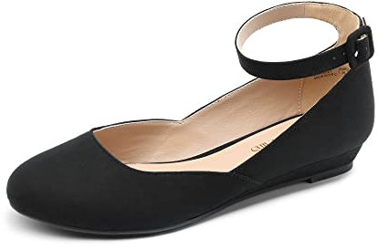 DREAM PAIRS Damen Revona Fesselriemen Ballerinas Damen Elegant Flats Schuhe REVONA-E Schwarz/Wildleder Größe 36.5 (EUR)