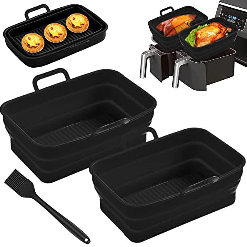 2PCS Foldable Silicone Air Fryer Liners for Ninjas Dual Air Fryer, Double Silicone Pot for Ninja Dual Air Fryer Reusable Silicone Air Fryer Liner Air Fryer Accessories Airfryer Liner for Ninja Foodi