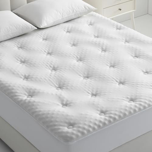 QUIETSEA Reversible King Mattress Pad Memory Foam, Bamboo Viscose Egg Crate Mattress Topper King Size, Noiseless Waterproof Mattress Cover with Deep Pocket Stretches up to 21, 78 x 80