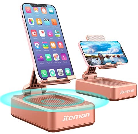 Jteman Portable Phone Stand with Speaker Bluetooth Wireless,Gifts for Men Women,Birthday for Women Men,Kitchen Gadgets for Men,Phone Holder for Desk - Rose Gold