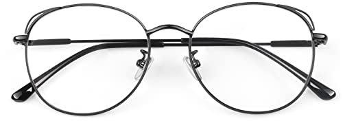 LINVO Brille Ohne Stärke Damen Klassische Metallgestell Brillenfassung Vintage Brille Katzenauge Fake Brille