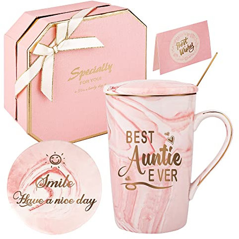 DONGSHANGIFT Auntie Ever Mug - Auntie Coffee Mug Gift Set for Aunt, 14oz (Pink)