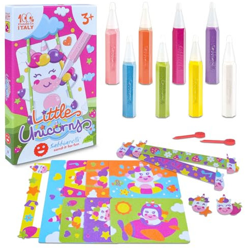 Sabbiarelli Sand-it for Fun Kit Little Unicorns Kleine Einhörner - Kreativ Bastelset: male die Einhörner mit Sandbilder für Kinder ab 3+, Geschenkidee zum Geburtstag