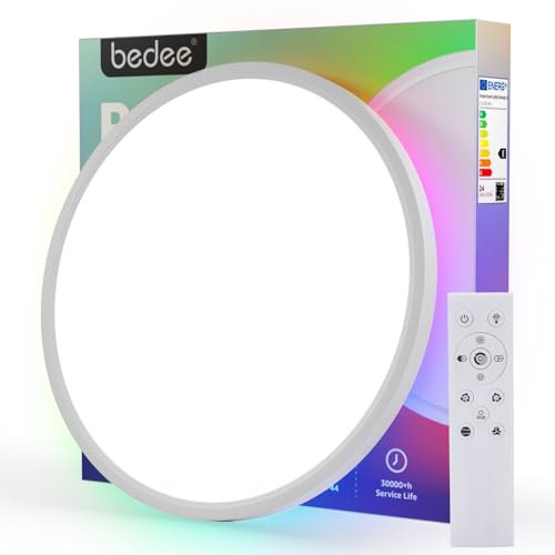 bedee LED Deckenleuchte Dimmbar mit Fernbedienung, 24W Deckenlampe RGB Farbwechsel mit Backlight, IP44 Wasserfest Rund LED Panel Lampe Decke für Schlafzimmer Küche Wohnzimmer Badezimmer, 3000K-6500K