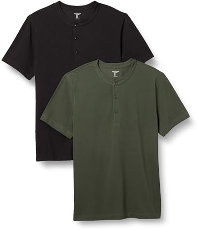 Amazon Essentials Men's Slim-Fit Short-Sleeve Pique Henley Shirt, Pack of 2