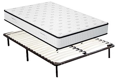 TEENO Matelas140×190 en Mousse+Sommier à Lattes sur Pieds-7 Pieds Inclus,140×190cm,22 Parfait Soutien Haute Resilience Ultra Respirante, Matelas réversible à Deux Faces entièrement utilisables