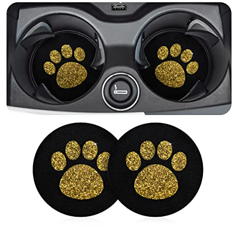 CGEAMDY 2 Stücke Bling Auto Untersetzer, Universal Getränkehalter Einsatz, Silikon Anti-Rutsch Auto Einsatz (Gold)
