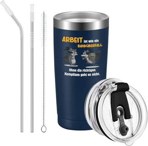Livole Lusige Abschiedsgeschenk Kollegen Mann, Arbeit ist wie ein Banküberfall Ohne die Richtigen Komplizen Geht es Nicht - 600ml Kaffeebecher to go Thermo, 20oz Weinbecher mit Deckel, Marineblau