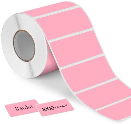 ilauke 1000 Stück Etiketten Selbstklebend, 89 mm x 36 mm 1 Rollen Haushaltsetiketten blanko auf Rolle Thermotransfer-Etiketten Klebeetiketten Klein für Gefrierdosen Drucker Name Adressetiketten, Rosa