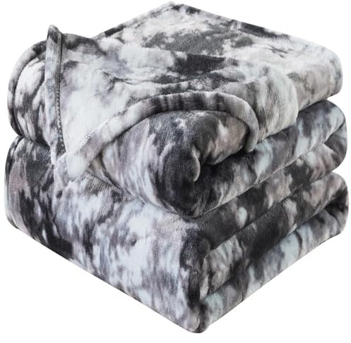 HOZY Kuscheldecke Flauschig Decke Fleecedecke - Sofadecke 150x200 cm Warm Wohndecke Couchdecke, Decke Weich Sofaüberwurf XL, Tie Dye Grau