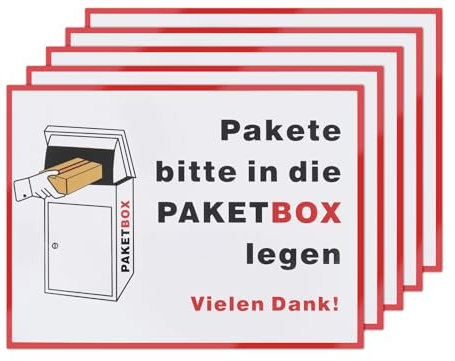 ECSiNG 5 Stück Paketkasten-Aufkleber „Pakete bitte in die Paketbox legen“-Schilder, PVC-Paketkasten-Aufkleber, 20 X 15 Cm, für Zuhause Oder Geschäft, Deutsch