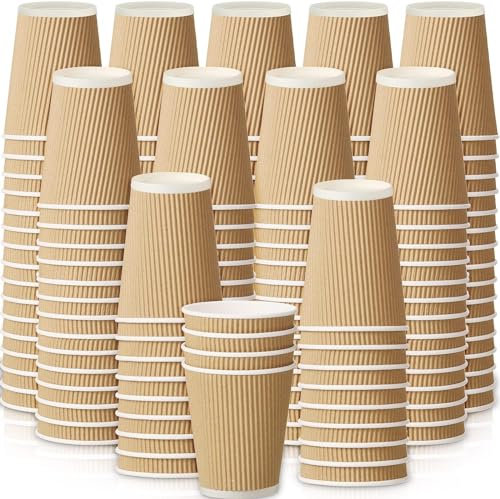 Silver Star Paper Cups - Coffee Cup with Ripple Walls, Pack of 500, 10oz/300ml, Leak Proof Disposable Cups for Hot Drinks, Eco-Friendly Biodegradable Cups for Home, Office, Parties
