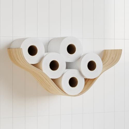 Support de Papier Toilette Mural Flottant en Bois - Étagère et Rangement pour Rouleaux - Organisateur Unique pour Salle de Bain