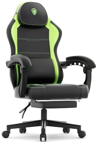 Dowinx - Gaming Chair with Cushion, Ergonomic Lumbar Support, PU Leather, Wide Backrest, 150 kg, Light Grey