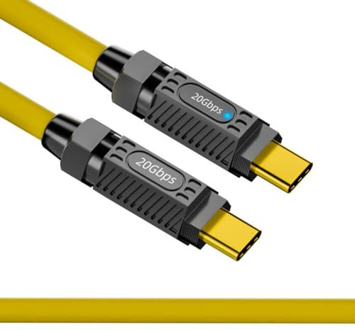 CY Câble USB-C ultra doux haute flexibilité USB4 20 Gbit/s 140 W 8K pour clavier de jeu, souris Type-C mâle vers mâle alimentation et données (20 cm)