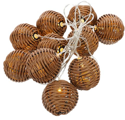 IMIKEYA Imitation Rattan Lichterkette innen Outdoor - Boho Rattan Kugel Lichterketten 2 Meter warmes Licht String Light für Balkon Deko Außen Garten Fenster