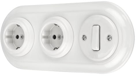 Presa da incasso in porcellana retrò, interruttore, 3 prese, tutto in uno, set serie PR1 bianco