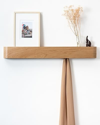Kazai. Wandgarderobe 'Toke' | Moderne Design-Garderobe mit verdeckten Wandhaken | Garderobenpaneel aus Massivem Echtholz-Furnier | Eiche