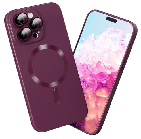 ERDARARIPRO Magnetic Case with 3 Lens Protector for iPhone 14 Pro Shockproof Liquid Silicone TPU Slim Case Cover 6.1 Inch Wine Red