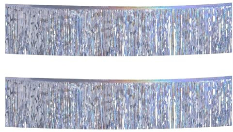 Lilbitty 2 Packungen 3m Lange, lasersilberne Lametta Fransenbanner Girlanden, metallische Wandbehang Luftschlangen, Vorhänge, Hintergrund, Party Dekorationen