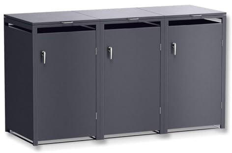 Metzler Mülltonnenbox in Eisenglimmer DB703 3er Tonnen, Kapazität bis 240L, witterungsbeständiger und pulverbeschichteter Stahl mit Automatikdeckel, abschließbar, Garten- und Müllbox für 3 Tonnen