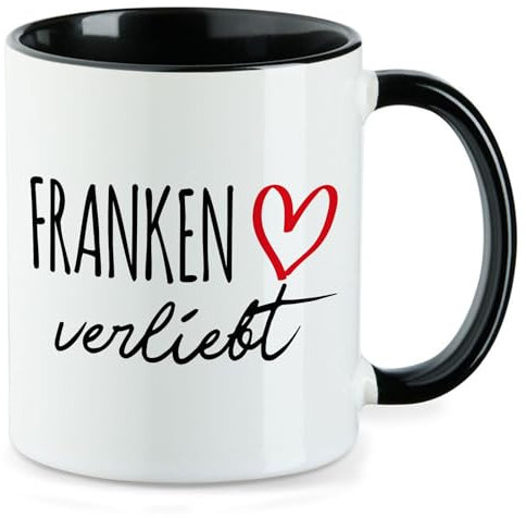 Huuraa Kaffeetasse Franken verliebt Geschenk 330ml Schwarz Franken Präsent