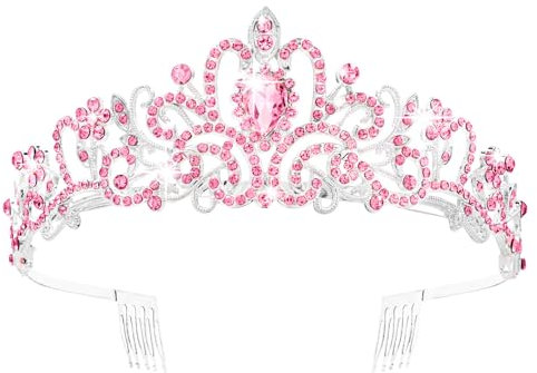 Prinzessinnenkrone, Vofler Silber Pfirsichrosa Kristall Tiara Stirnband für Meerjungfrau Rapunzel Verwünscht Kostüm Königin Frauen Braut Dame Mädchen Geburtstag Hochzeit Festzug Abschlussball Party