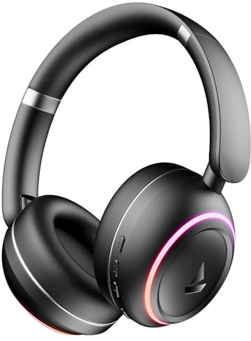 boAt Rockerz 480 W/RGB LEDs, 6 Light Modes, 40Mm Drivers, Beast Mode, 60Hrs Playback, Enx Tech, BT V5.3, Adaptive Fit & Easy Access Controls, Bluetooth Over Ear Headphones(Black Sabre)