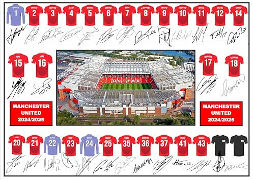 Manchester United 2024/2025 Team Signed A4 Print, 29.7cm x 21cm. Print Only. Wall Art.