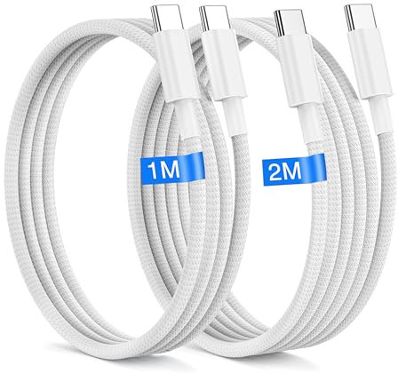 USB C to USB C Charger [2Pack] 1M+2M Type C Fast Charging Cable for iPhone 16/15/Pro Max/Pro/Plus, iPad, MacBook, 60W Original Nylon Braided USB C Charger