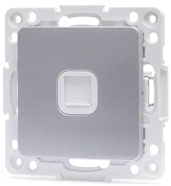 Elegant Silver 1-Way Internet Socket Connector, Compatible with German and French Systems, Perfect for a Modern and Reliable Connection.