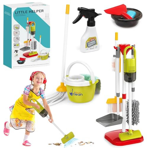 Set di Pulizia per Bambini,Set Pulizia Bambini Giocattolo,Scopa per Bambini,Aspirapolvere Giocattolo Bambini,Giocattolo per Casa Set,per Bambini dai 3 Anni in su
