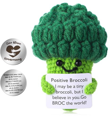 Camptrip Positive Brokkoli, Positive Brokkoli Häkel, mit Positiver Energiekarteund Edelstahl Mini-Glücksbringer, Kreative Positives Gestricktes Brokkoli Puppe Spielzeug, Mutmacher Geschenk
