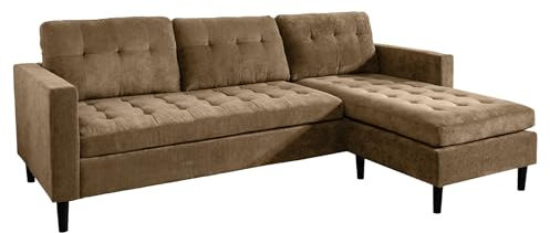 Riess Ambiente Retro Ecksofa Stockholm - 220cm - Hellbraun Cord - Federkern 3-Sitzer Couch