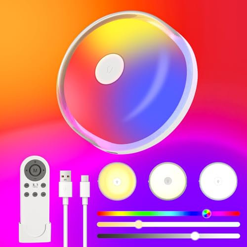 Rechargeable Shower Light, 15 Color Changing Bathroom Ceiling Light No Wiring, Mood Lights with Remote Dimmable, 2400mAh Battery Powered Night Light for Bathroom Closet Bedroom Livingroom, 1 Pack