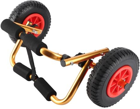Wakects Kayak Trolley, Kayak Cart Foldable with 12ft Tie-Down Strap, Aluminum Construction, Solid PU Tires, Easy Assembly for Canoe Dolly (Gold)