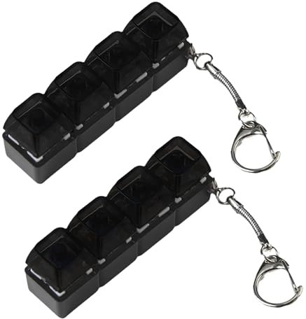 2 Pcs Keyboard Fidget Toy, Keyboard Keychain Fidget, 4-Button Silent Fidget Toys Keyboard for Stress Relief, Portable Clicker Keychain for Office & School (Black)