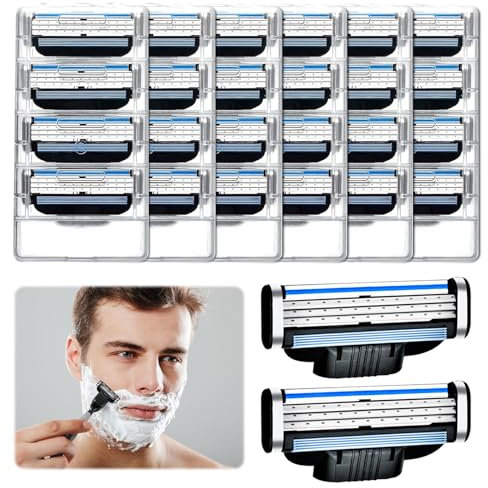 24 Stück Mach 3 Rasierklingen für Rasierer, Mach Rasierklingen, Nachfüllklingen für Rasierklingen Mach 3, Ersatzklingen für Nassrasierer Herren für Bart, Beinhaare, Körperhaaren