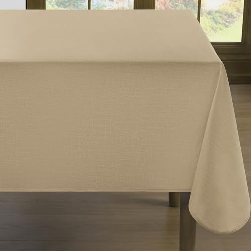 Romanstile Wachstuchtischdecke 100x140 mit Saum 330GSM Vinyl Tischdecke Outdoor wetterfest wasserdicht PVC Gartentischdecke rechteckig für Aussen,Garten,Esstisch,Geburtstag,Party,naturlinen Beige