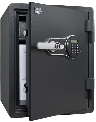 Profirst FireGuard 60 Feuerschutztresor 60 minütiger Feuerschutz Stahl Schwarz Elektronikschloss Fingerprint Notöffnung Panikverschluss LED-Beleuchtung verstellbarer Fachboden Kunststofflade