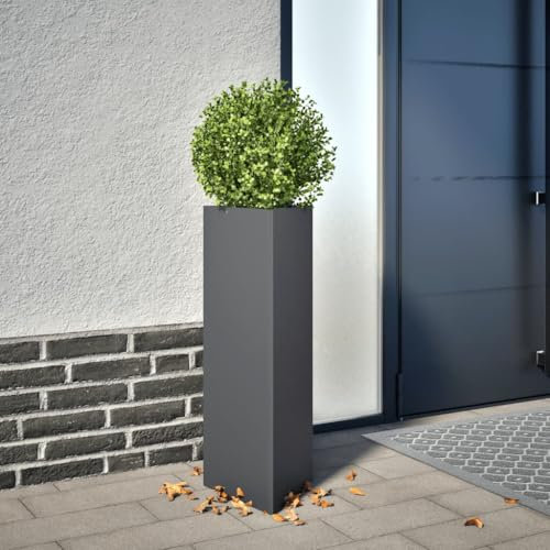 Gecheer Pflanzkübel, Blumenkübel mit Boden, Pflanzkasten Pflanztopf für Garten Balkon Terrasse, Blumentopf Pflanzgefäß Blumenkasten, Anthrazit Dreieckig Stahl