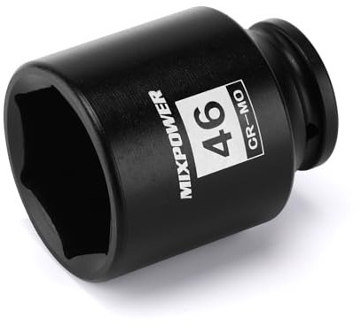MIXPOWER 1/2 Drive Deep Impact Socket, CR-MO, 46 mm, Metric, 6 Point, Axle Nut Impact Grade Socket for Easy Removal